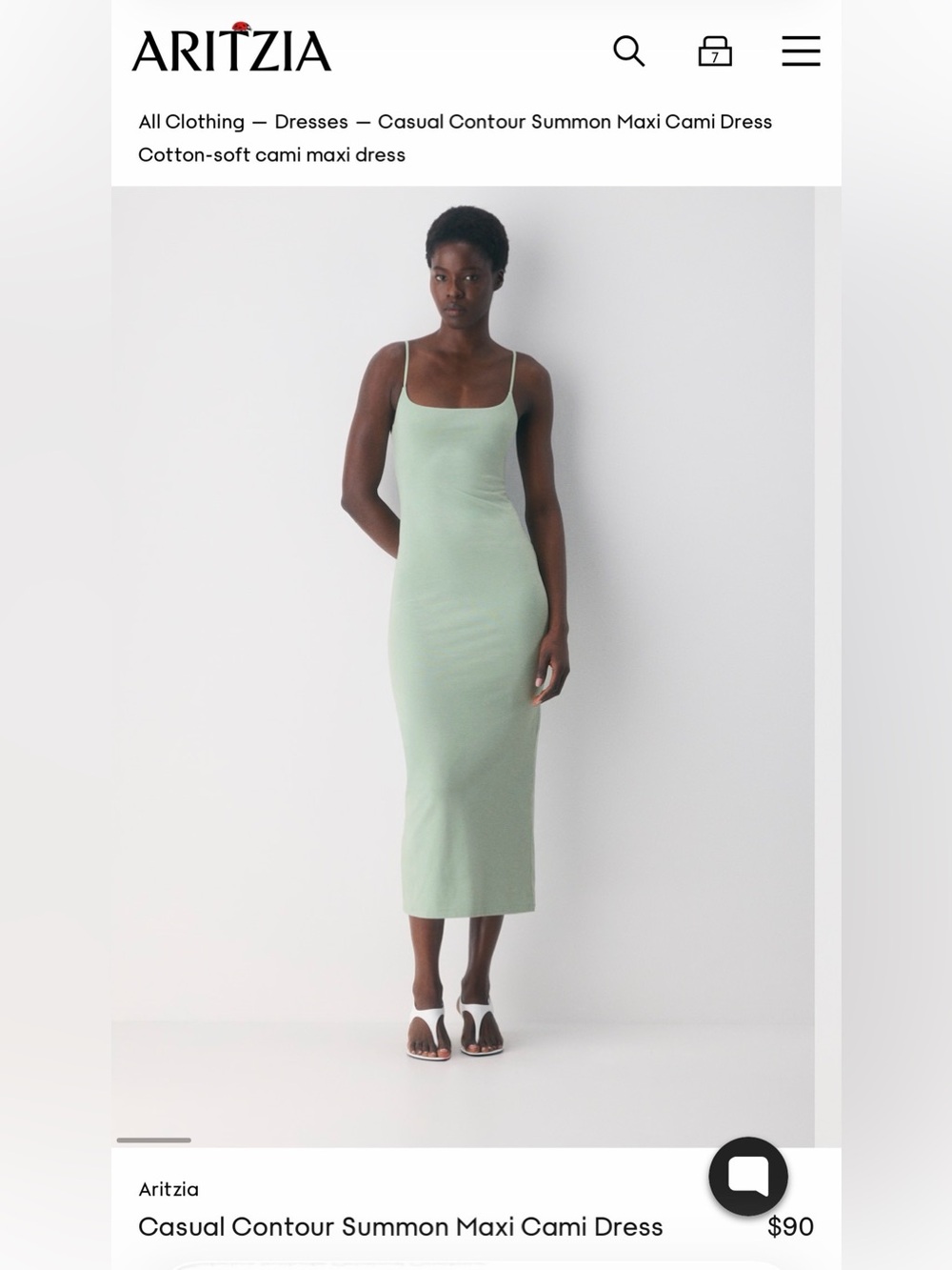 Aritzia Contour Cotton-Soft Mint Cami Maxi Dress - Terrace Sage Medium - Picture 3 of 3